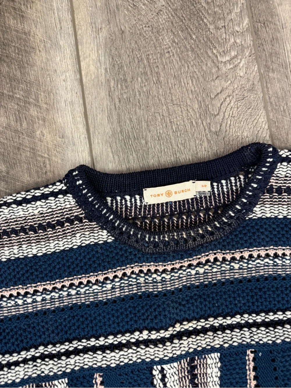 Tory Burch Navy Stripe Knit Sweater